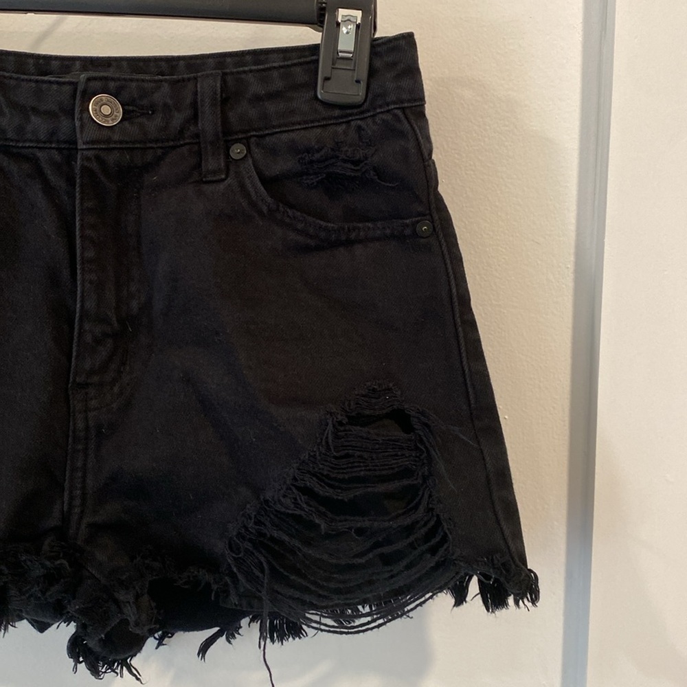 KANCAN black denim frayed shorts - Picture 3 of 9